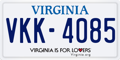 VA license plate VKK4085