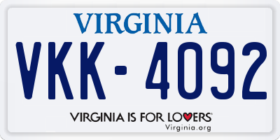 VA license plate VKK4092