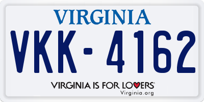 VA license plate VKK4162