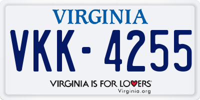 VA license plate VKK4255