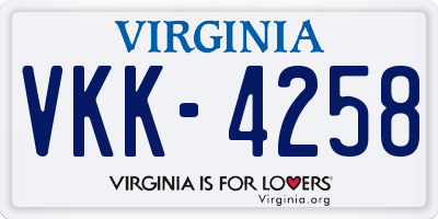 VA license plate VKK4258