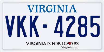 VA license plate VKK4285