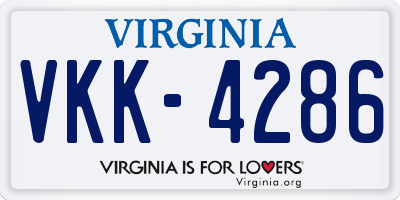 VA license plate VKK4286