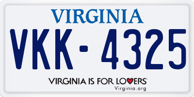VA license plate VKK4325
