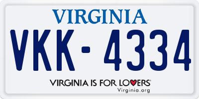 VA license plate VKK4334