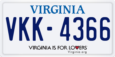 VA license plate VKK4366