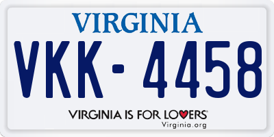 VA license plate VKK4458