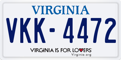 VA license plate VKK4472