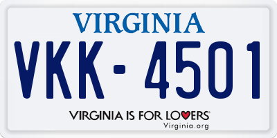VA license plate VKK4501
