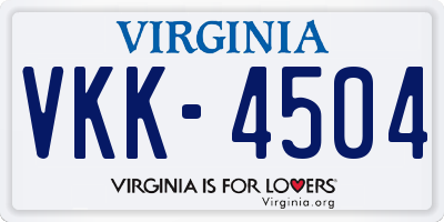VA license plate VKK4504