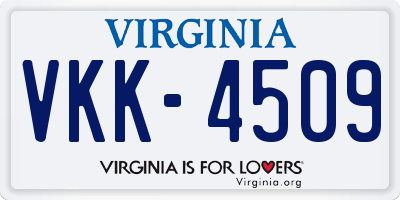 VA license plate VKK4509