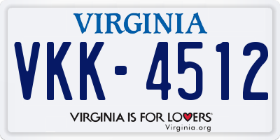 VA license plate VKK4512