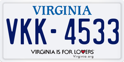 VA license plate VKK4533