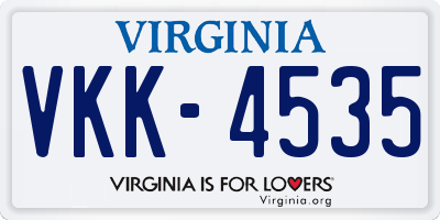 VA license plate VKK4535