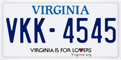 VA license plate VKK4545