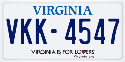 VA license plate VKK4547