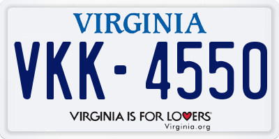 VA license plate VKK4550