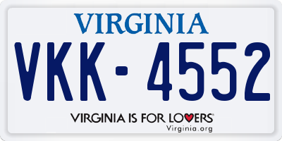 VA license plate VKK4552