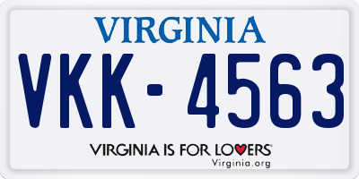 VA license plate VKK4563