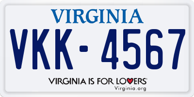 VA license plate VKK4567