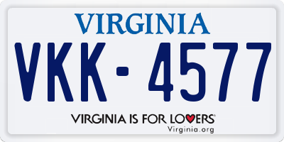 VA license plate VKK4577