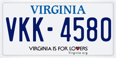 VA license plate VKK4580