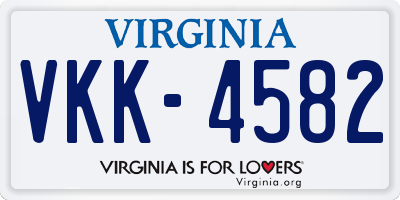 VA license plate VKK4582