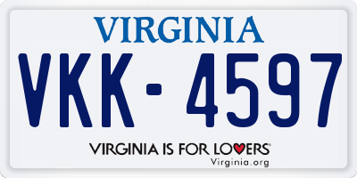 VA license plate VKK4597