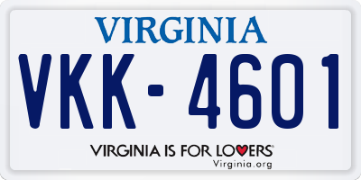 VA license plate VKK4601