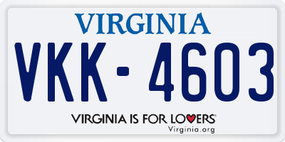 VA license plate VKK4603