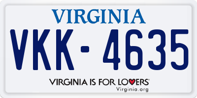 VA license plate VKK4635