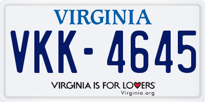VA license plate VKK4645