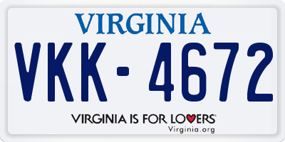 VA license plate VKK4672