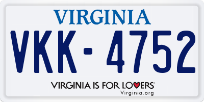 VA license plate VKK4752