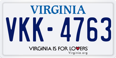 VA license plate VKK4763
