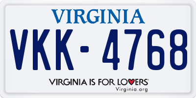 VA license plate VKK4768