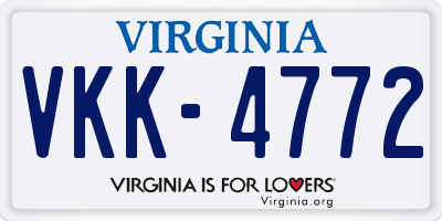VA license plate VKK4772