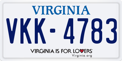 VA license plate VKK4783