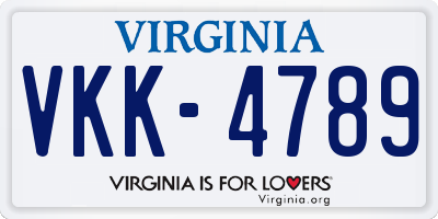 VA license plate VKK4789