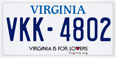 VA license plate VKK4802