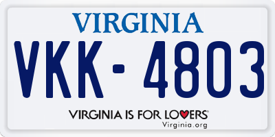 VA license plate VKK4803