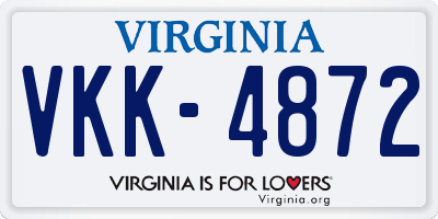 VA license plate VKK4872