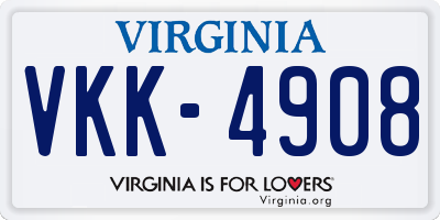 VA license plate VKK4908