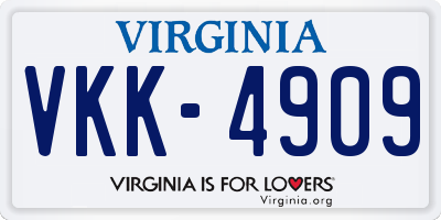 VA license plate VKK4909