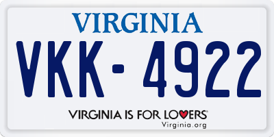 VA license plate VKK4922