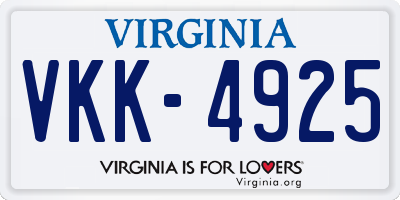 VA license plate VKK4925