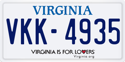 VA license plate VKK4935