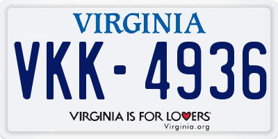 VA license plate VKK4936