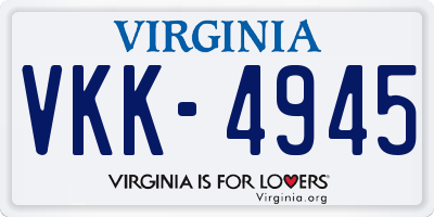 VA license plate VKK4945