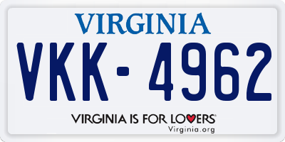 VA license plate VKK4962